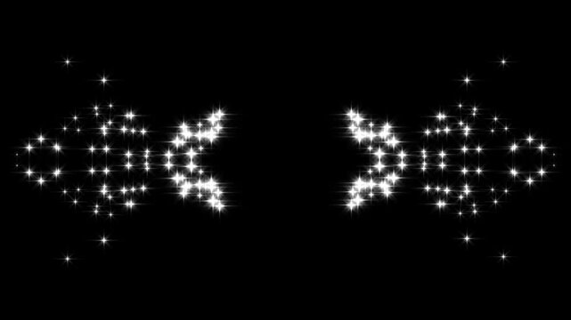 Magic light effect curve trail animation, glowing doodle particles, twinkling magic dust, glowing doodle stars and magic sparkles,  sparkling starry line effects on black screen loop. 4k video