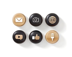 Social Media Icons: A modern arrangement of social media icons, each carefully crafted with minimalist design and subtle textures.