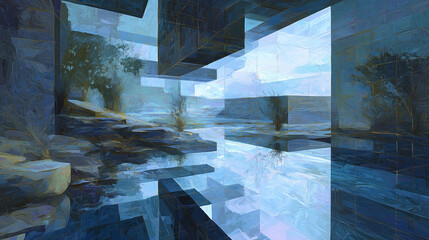 Abstract scene depicting a calm environment with subtle digital elements.