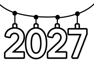 Bold, outlined digits spelling the year 2027 hanging from a simple black line