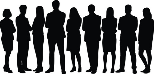 Business professionals silhouettes standing in line, corporate teamwork leadership group, office people vector illustration