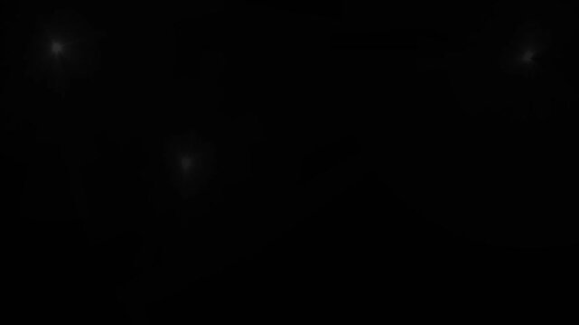 Three bright white lens flares with starburst effect against a dark background light glow