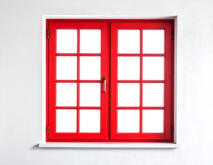 Obraz premium Bright red, gridded window against white wall, architectural design