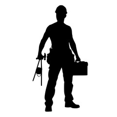 Fototapeta premium Carpenter Carrying Tools and Toolbox Silhouette