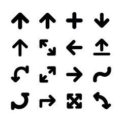 Collection of various black arrows on white background