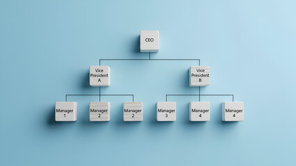 Flowchart blocks and hand placement — visual planning and process mapping on blue backdrop

