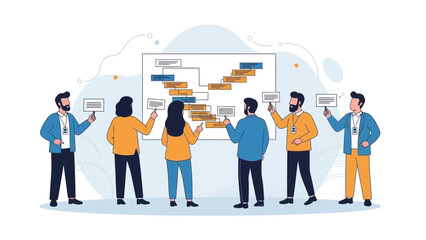 Obraz premium Teamwork Collaboration Project Planning Meeting with Flowchart