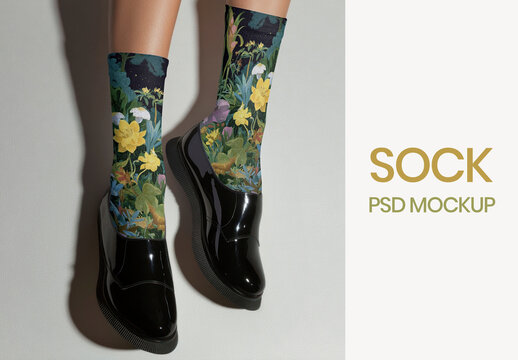 Floral Socks Mockup Design PSD