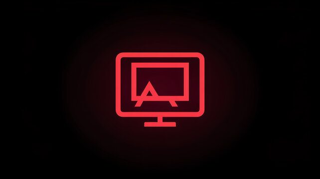 A striking image displays a red monitor with a letter a inside set against a completely black background - Powered by Adobe