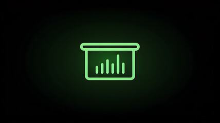 neon green bar chart icon in a glowing green square container on dark background high quality professional detailed