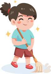 Cartoon Little Helper Cleaning