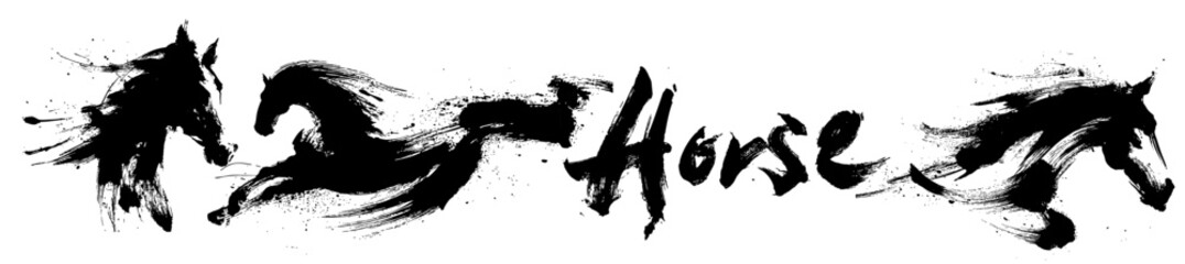 Obraz na płótnie Canvas Chinese new year of the horse zodiac brush painting with dynamic ink strokes on white background