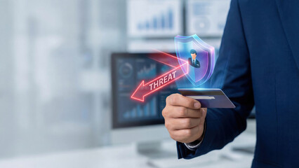 Agentic ai visual concept tool use coding shield credit card fraud prevention cyber security professional protects transaction with emotional