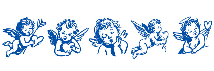 Hand drawn cute cupid cherub illustrations for valentine designs