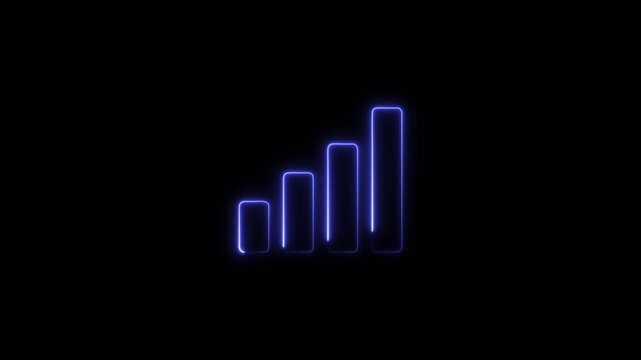 Blue Neon Glowing Network Signal Strength Bar Icon Animation on Black Background