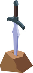 Naklejka premium Isometric view of a magic sword piercing a stone, creating a captivating scene of power and mystery