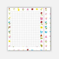 Torn lined notebook paper page with a vibrant spring floral border. The piece of Paper Creative stationery template for to-do lists, notes, spring greetings, and seasonal planners