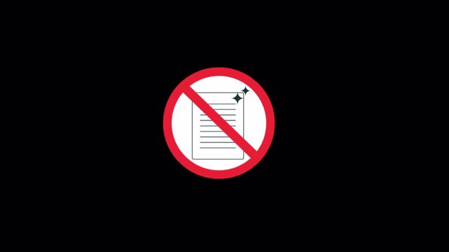 No AI Generated Document Icon. Artificial Intelligence Ban Icon Concept Animation Video - Transparent