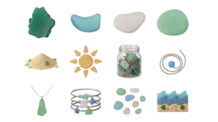 Collection of 3D rendering icon set featuring gemstones, jewelry, and accessories in various styles and colors displayed together