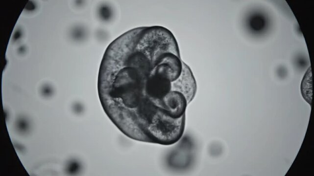 Amoeba Engulfing Particle in Microscopy