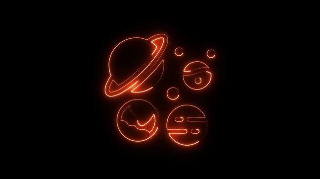 Glowing neon orange cryptocurrency symbols bitcoin ethereum litecoin on black background