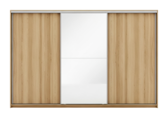 Contemporary sliding wardrobe doors in minimalist interior design isolated on transparent background