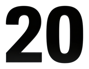 Bold black number 20 design digital modern isolated on transparent background