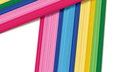 Colored strips of quilling paper are neatly laid out on a transparent background.