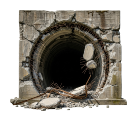 Urban decay abandoned sewer entrance cityscape grit isolated on transparent background