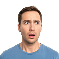 Obraz premium Surprised man reacts to unexpected portrait isolated on transparent background