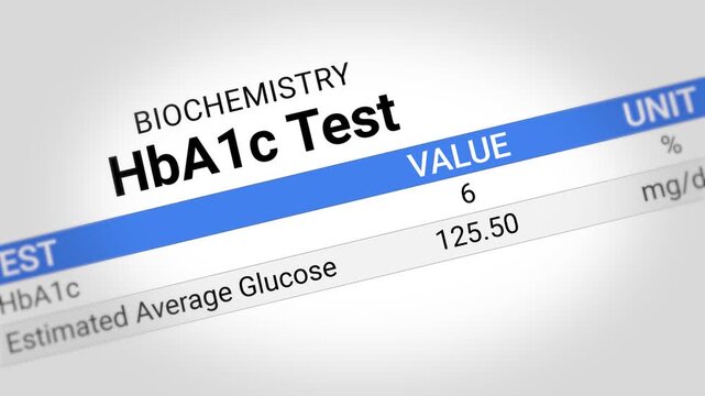 HbA1c Test Report. Blood Sugar Control, Biochemistry, Diabetes Monitoring, Average Glucose Levels, Health Assessment, Risk Evaluation, Clinical Diagnostic Reporting. HbA1c Test Report Video Animation