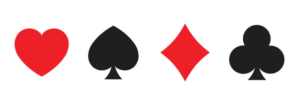 Hearts and Spades, Diamonds and Clubs card vector set. Black playing cards icon. 4 card suits symbo
