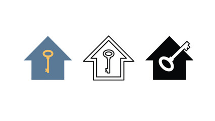 Fototapeta premium Three house icons with keys on a white background for real estate concepts