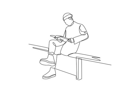 Waiting Public Transport Alone. Real life story telling Concept. Single line draw design. Vector graphic illustration
