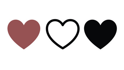 Three hearts in different colors and styles on a white background