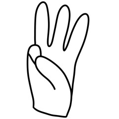 Obraz premium Minimal Four Fingers Hand Gesture Icon in Black and White Line Art