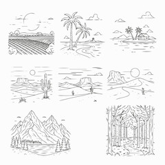 Black and White Nature Scene Icon