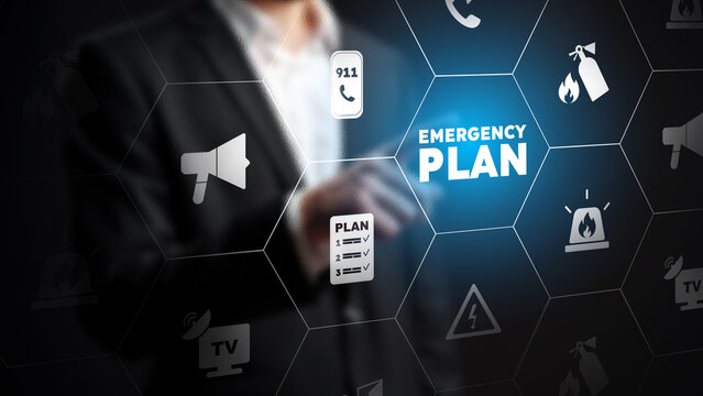 Creating an emergency plan with icons showing various safety measures and contacts