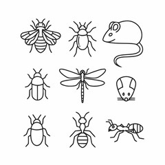 Complex Insect and Mouse Icon Illustration Black and White
