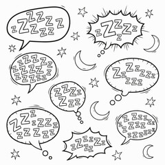 Black and White Starry Zzz Word Balloon Illustration