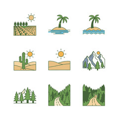 Gambar Ikon Pemandangan Alam Pedesaan Berwarna  