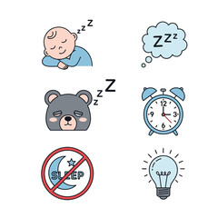 Sleep Symbol Illustration with Baby, Bear, Clock, and Sleep Icon