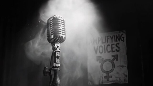 Vintage Microphone on Stand in Spotlight