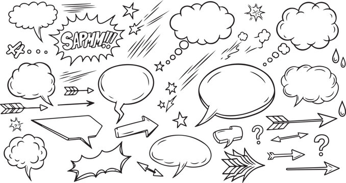 Handdrawn speech bubble collection 20 diverse shapes for communication design