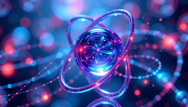 Futuristic Science and Technology Background with Atomic Structure - Powered by Adobe