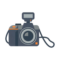 modern dslr digital camera icon with external flash isolated on transparent background