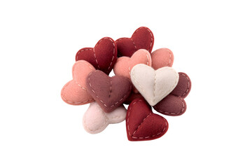 Obraz premium Assorted felt heart decorations with stitched edges, isolated on transparent background