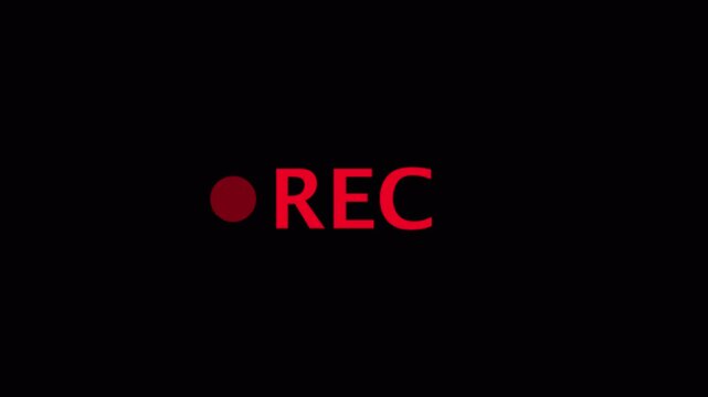 rec text camera recording icon blink animation, interface of video recorder digital display in black background ,4k animation in alpha channel