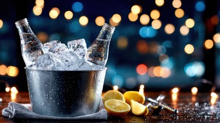 Refreshing drinks in galvanized ice bucket with citrusy twist for parties or gatherings