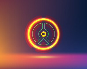 Futuristic neon technology emblem with glowing rings on gradient background for digital innovation and cyber concept art
